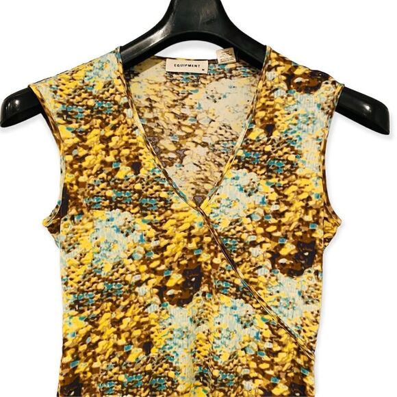 EQUIPMENT Watercolor Silk Tank V Neck Dress Size Medium - Picture 2 of 4